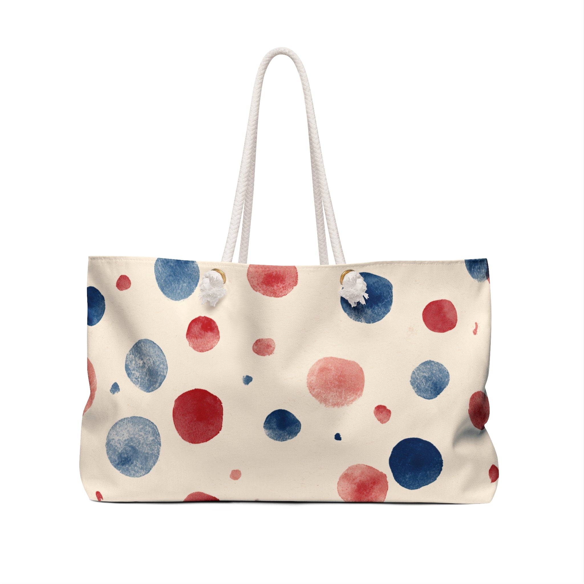 Watercolor Dot Weekender Bag — Red & Blue Polka Dot Travel Tote