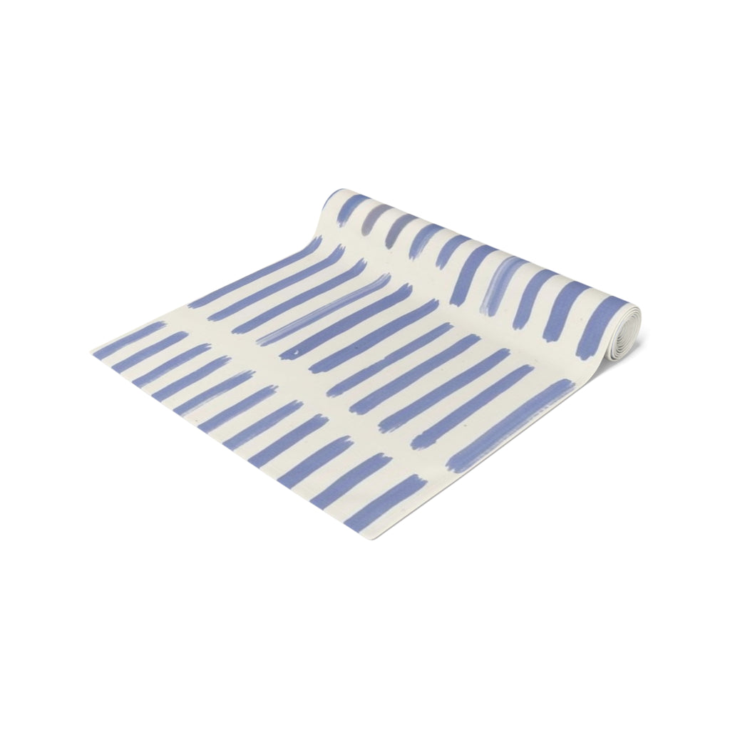 Blue Brushstroke Table Runner — Modern Cotton-Poly Dining Accent
