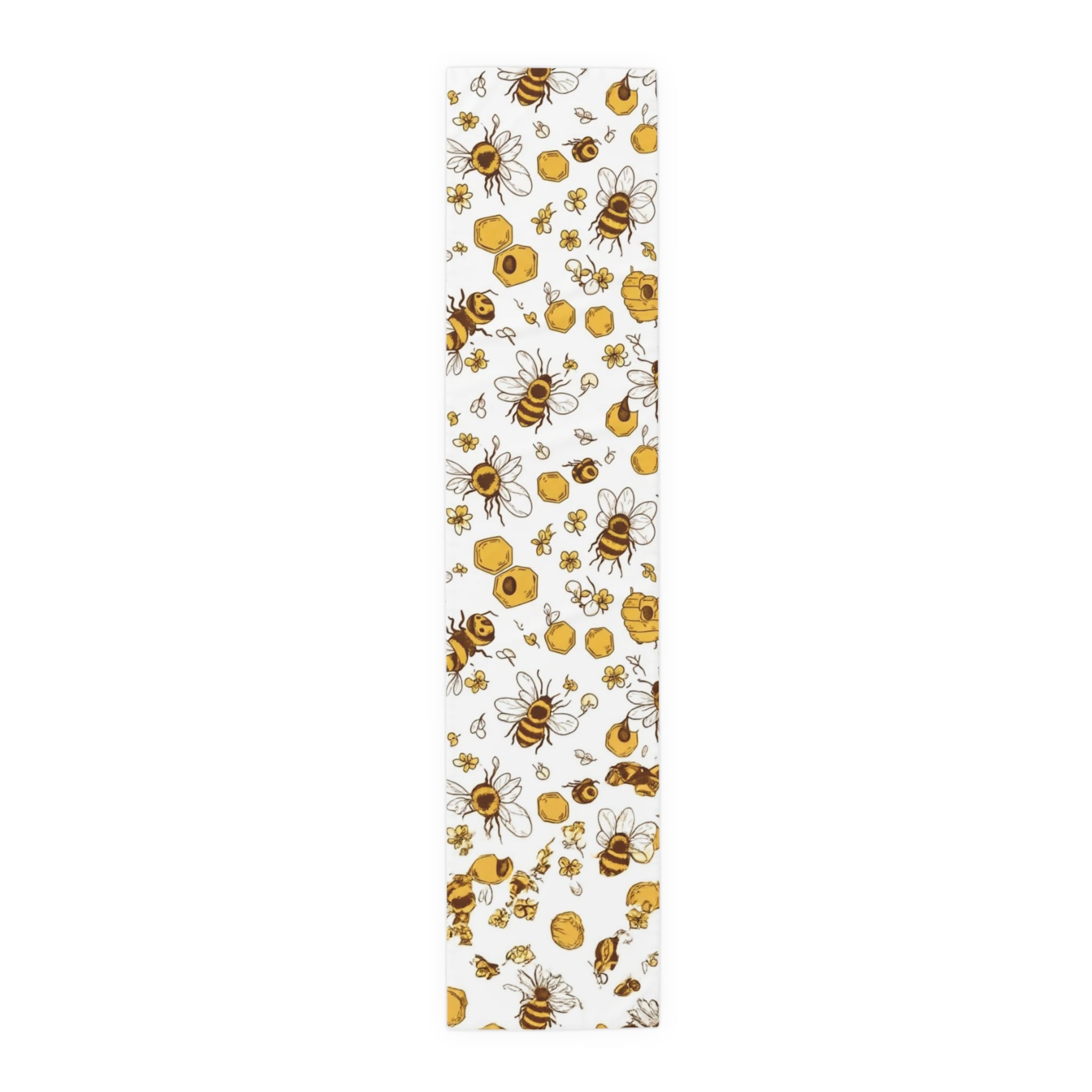 Bee & Honey Floral Table Runner — Yellow Bee Pattern Cotton-Poly Home Decor