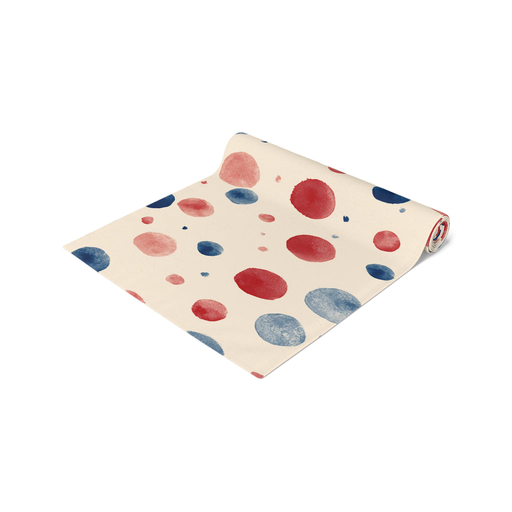 Watercolor Dot Table Runner — Neutral Blush & Navy Cotton-Poly Table Decor