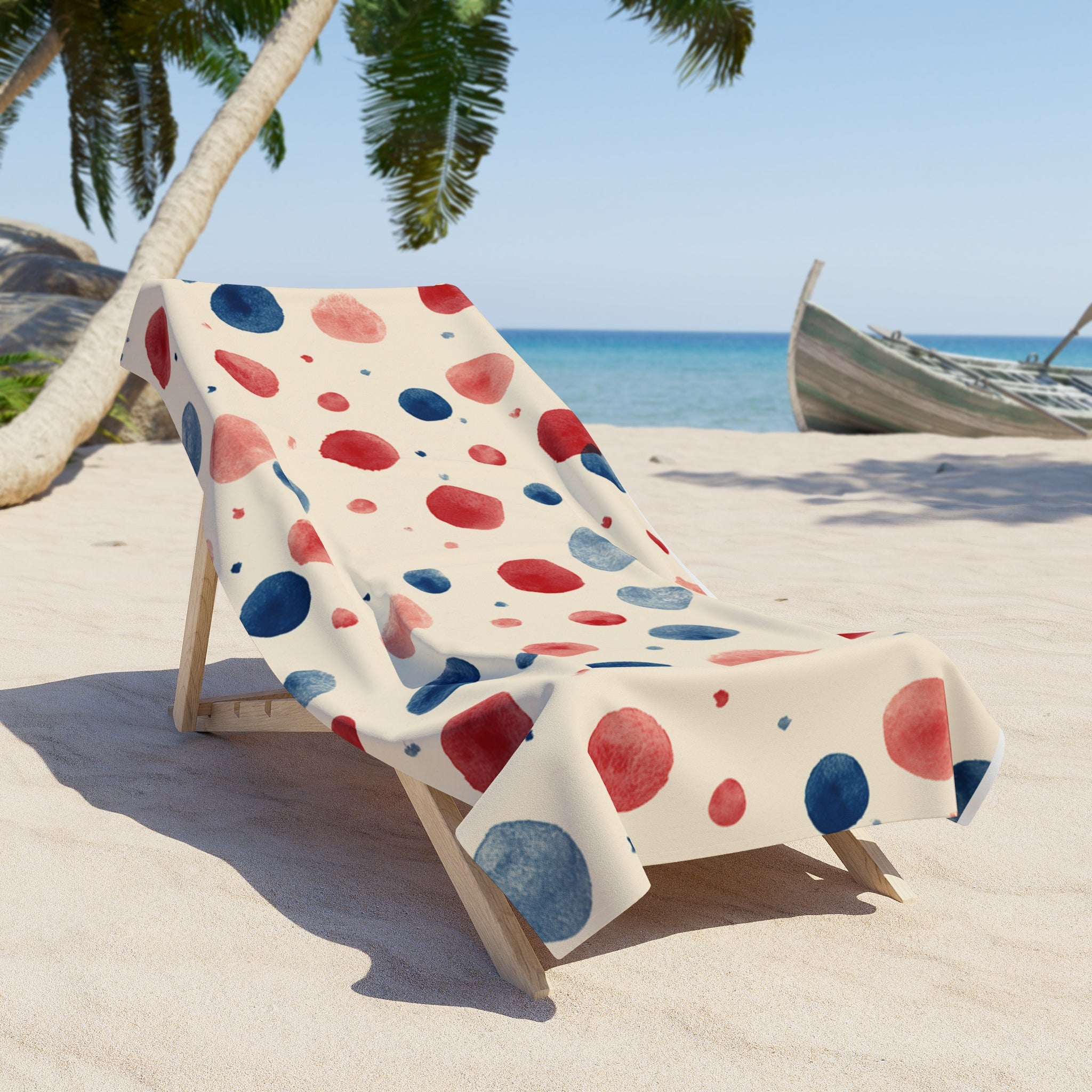 Polka Dot Beach Towel – Red, White, & Blue Watercolor Dots