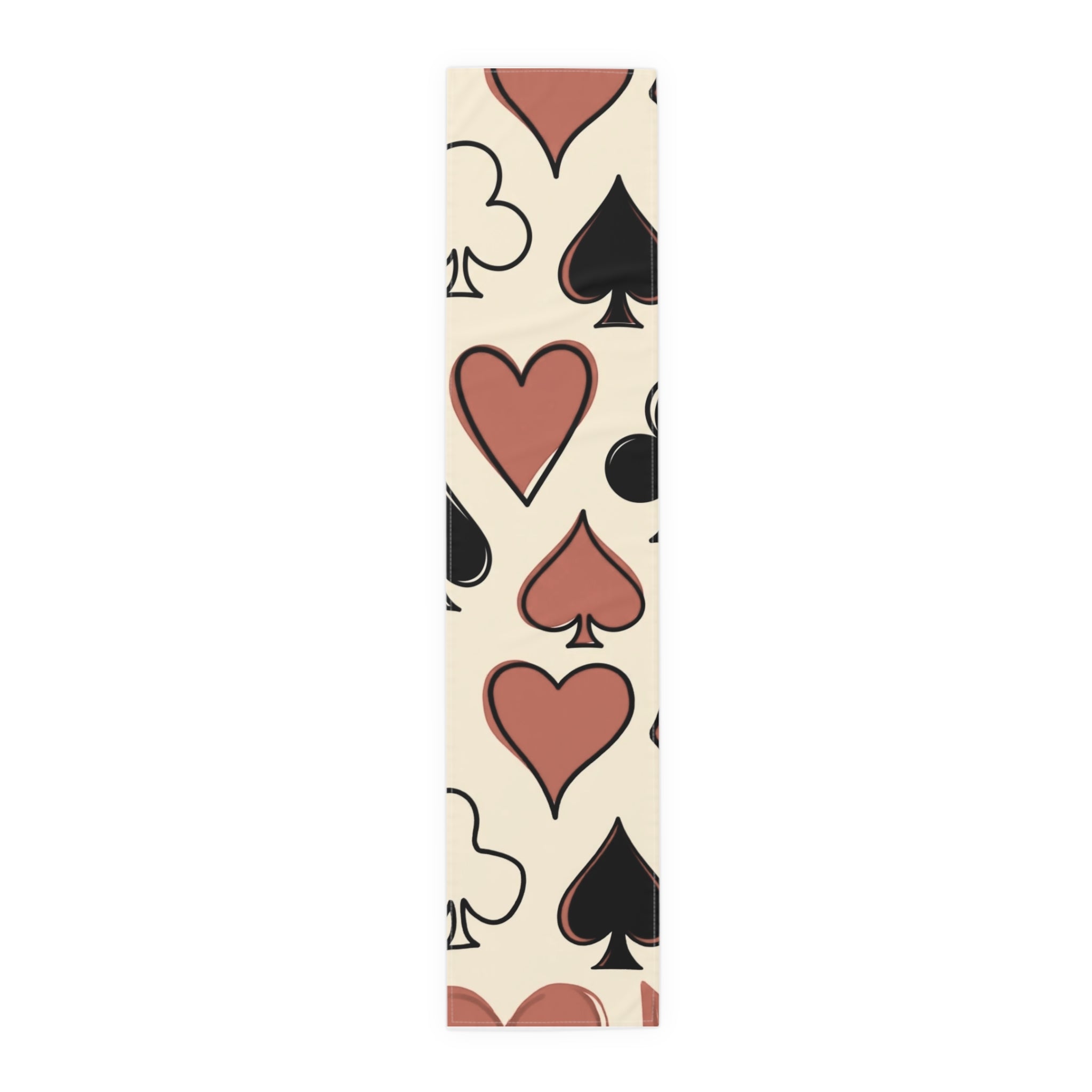 Card Suits Table Runner — Hearts & Spades Repeating Pattern Cotton-Poly Runner