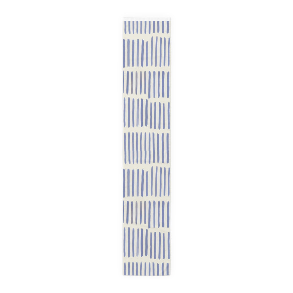 Blue Brushstroke Table Runner — Modern Cotton-Poly Dining Accent