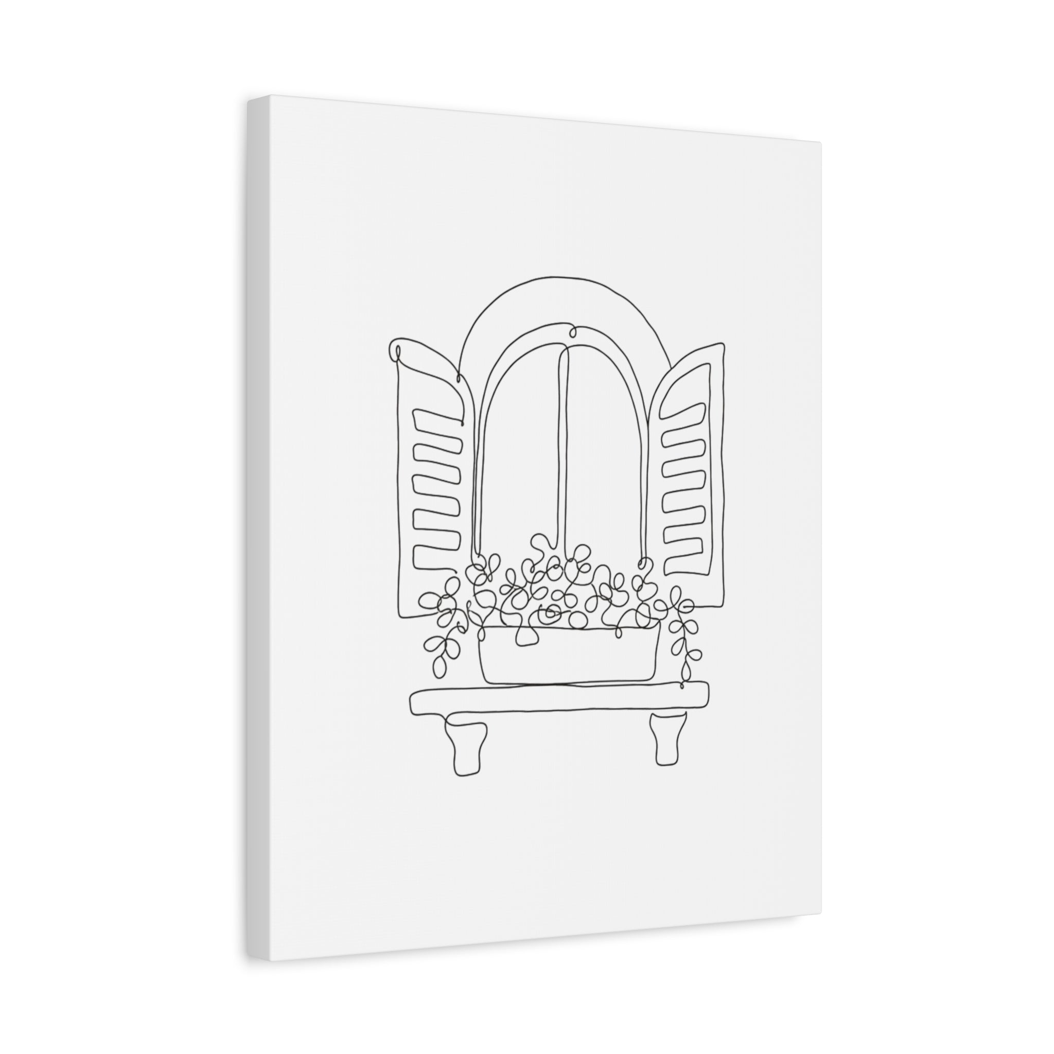 Window Shutter Line Art Canvas Print — Minimal Botanical Wall Decor