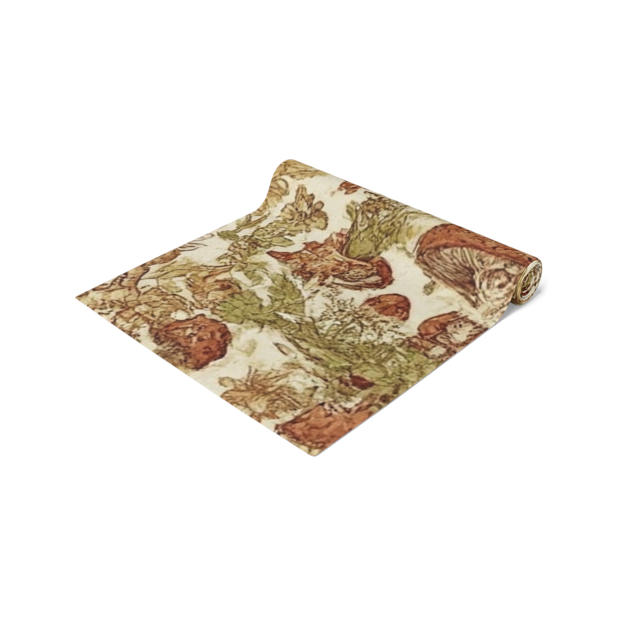 Mushroom Forest Table Runner — Vintage Botanical Cotton-Polyblend