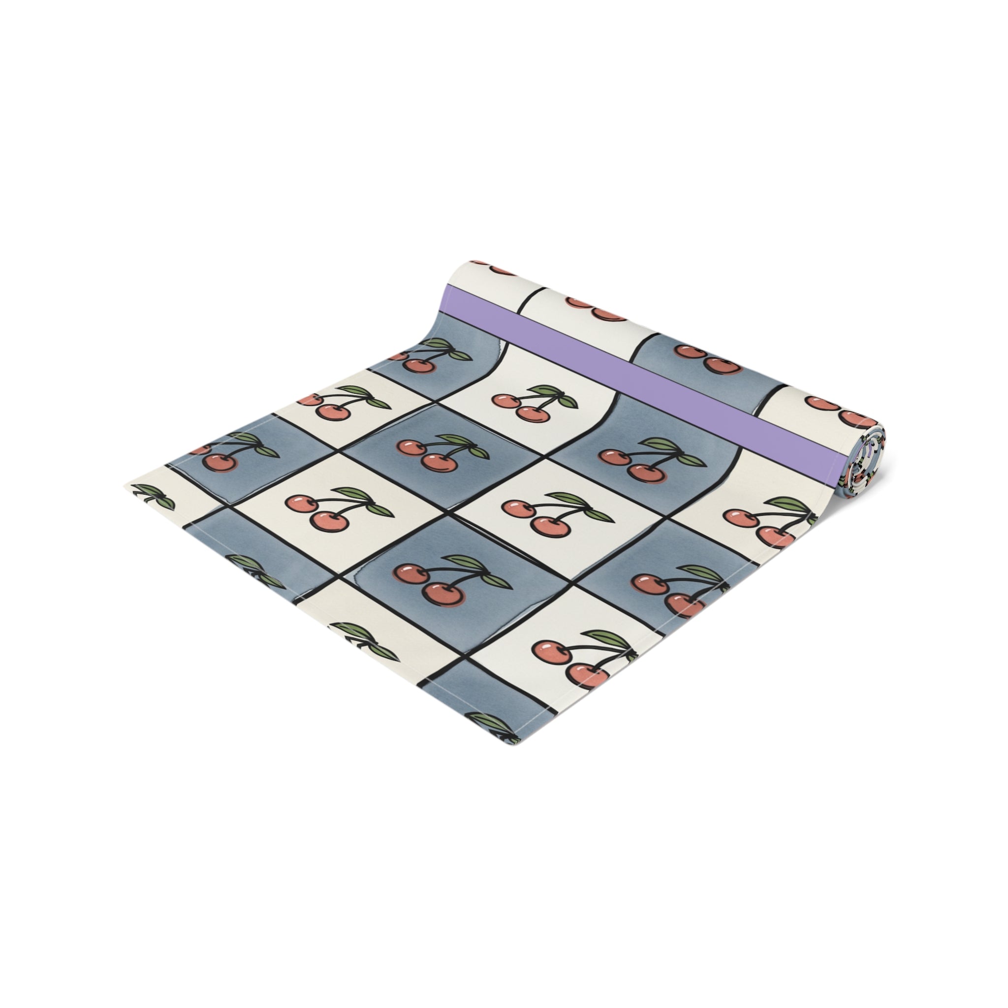 Retro Cherry Checker Table Runner — Vintage Cherry Pattern Dining Decor