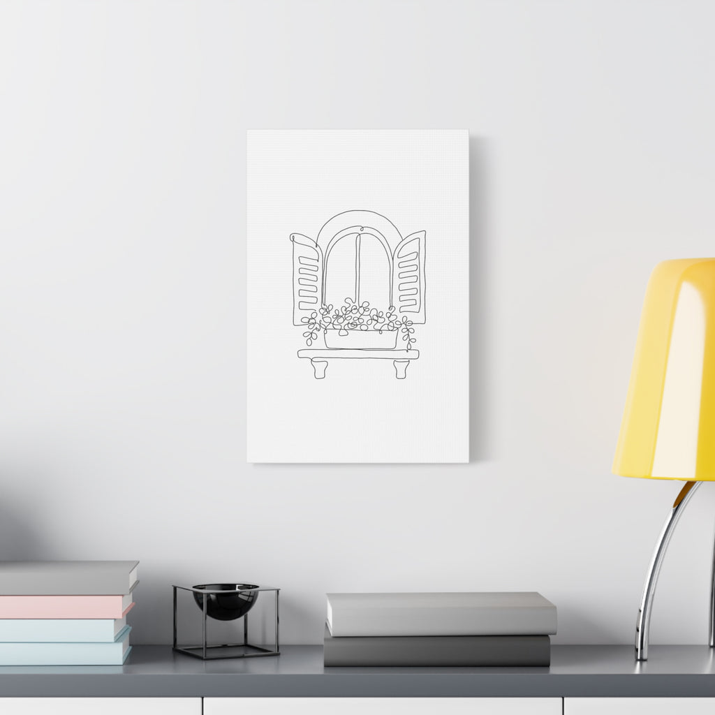 Window Shutter Line Art Canvas Print — Minimal Botanical Wall Decor