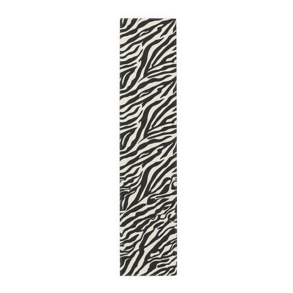 Zebra Print Table Runner — Black & White Animal Stripe Dining Decor