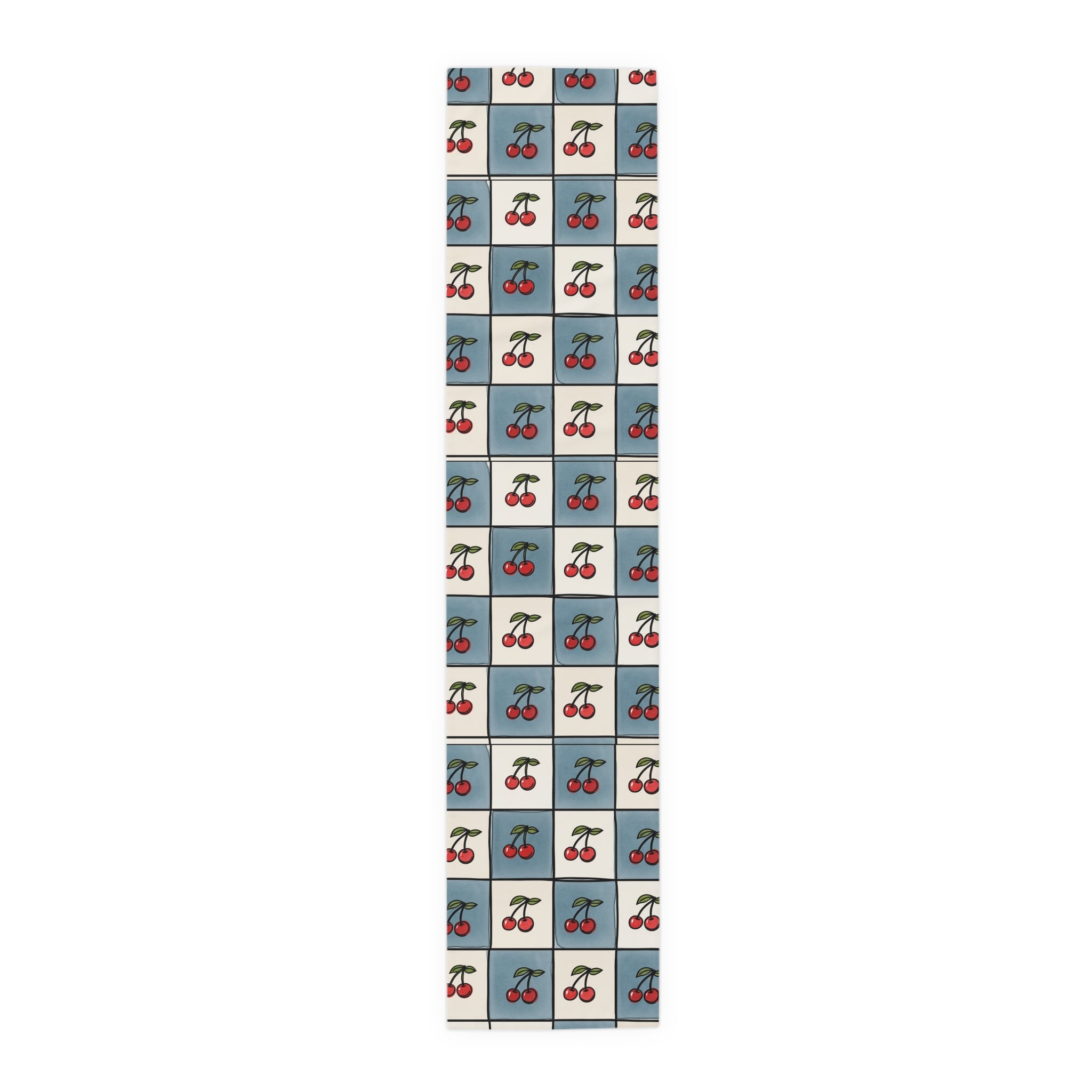 Retro Cherry Checker Table Runner — Vintage Cherry Pattern Dining Decor