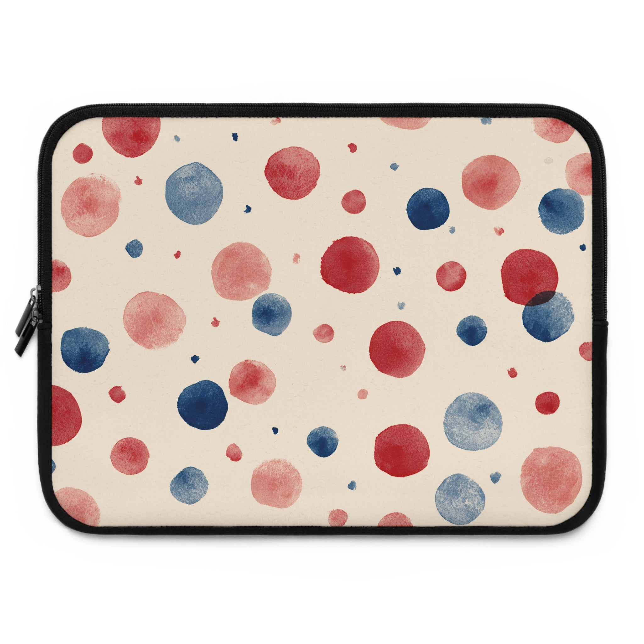 Watercolor Polka Dot Laptop Sleeve – Red & Blue Dots on Cream