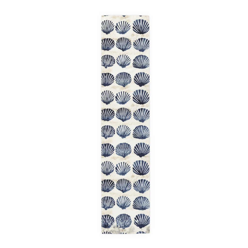 Coastal Navy Shell Table Runner – Blue Seashell Cotton-Poly Dining Decor