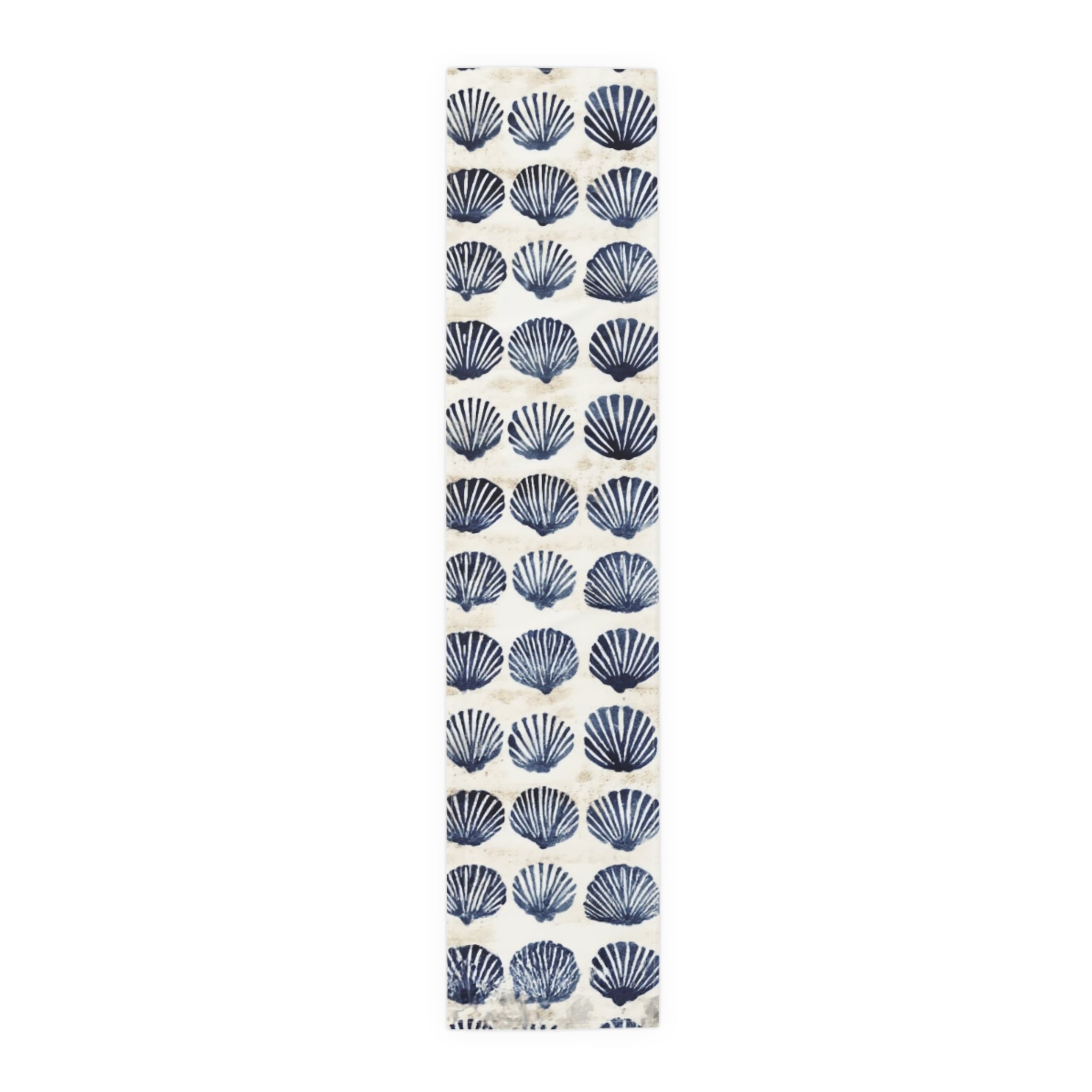 Coastal Navy Shell Table Runner – Blue Seashell Cotton-Poly Dining Decor