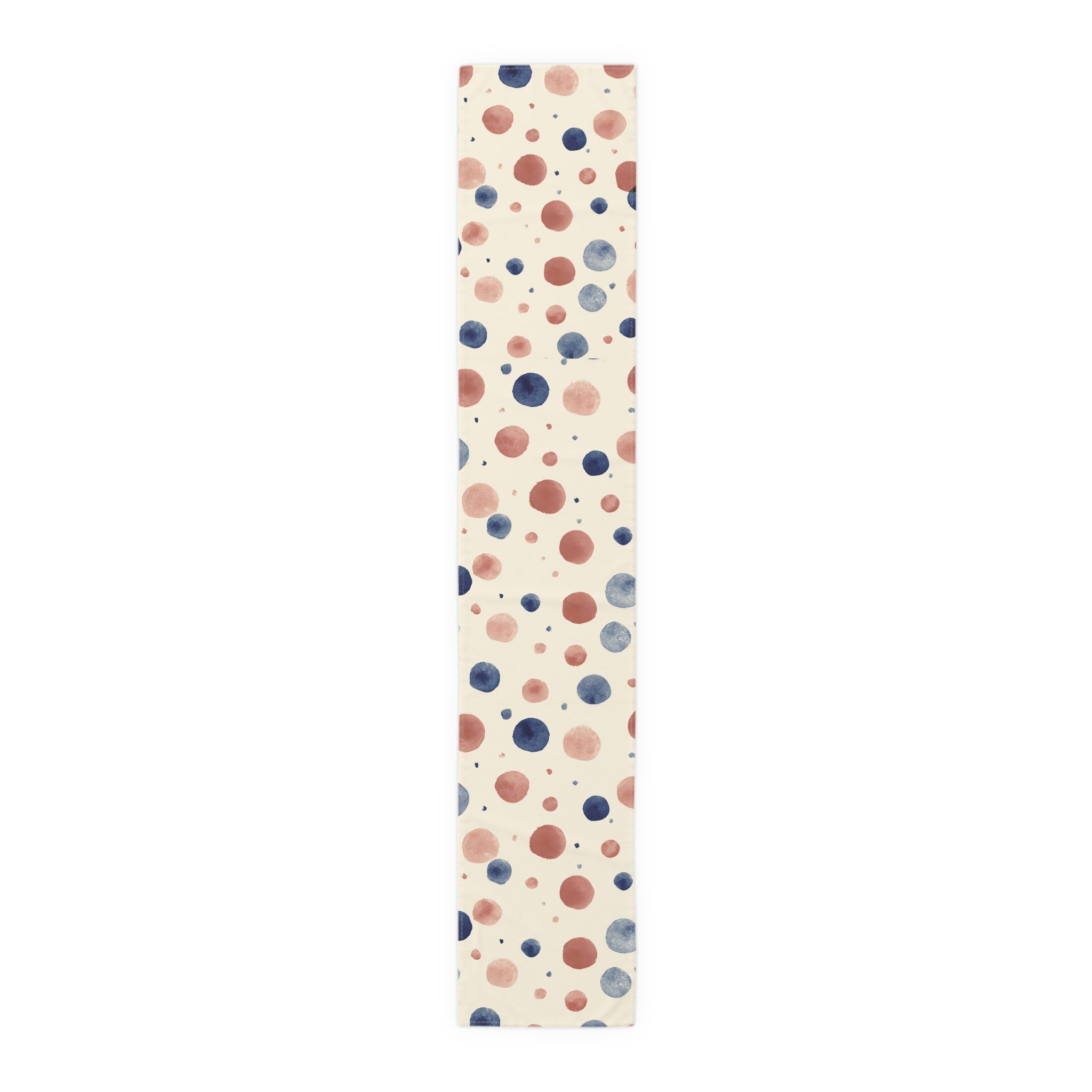 Watercolor Dot Table Runner — Neutral Blush & Navy Cotton-Poly Table Decor