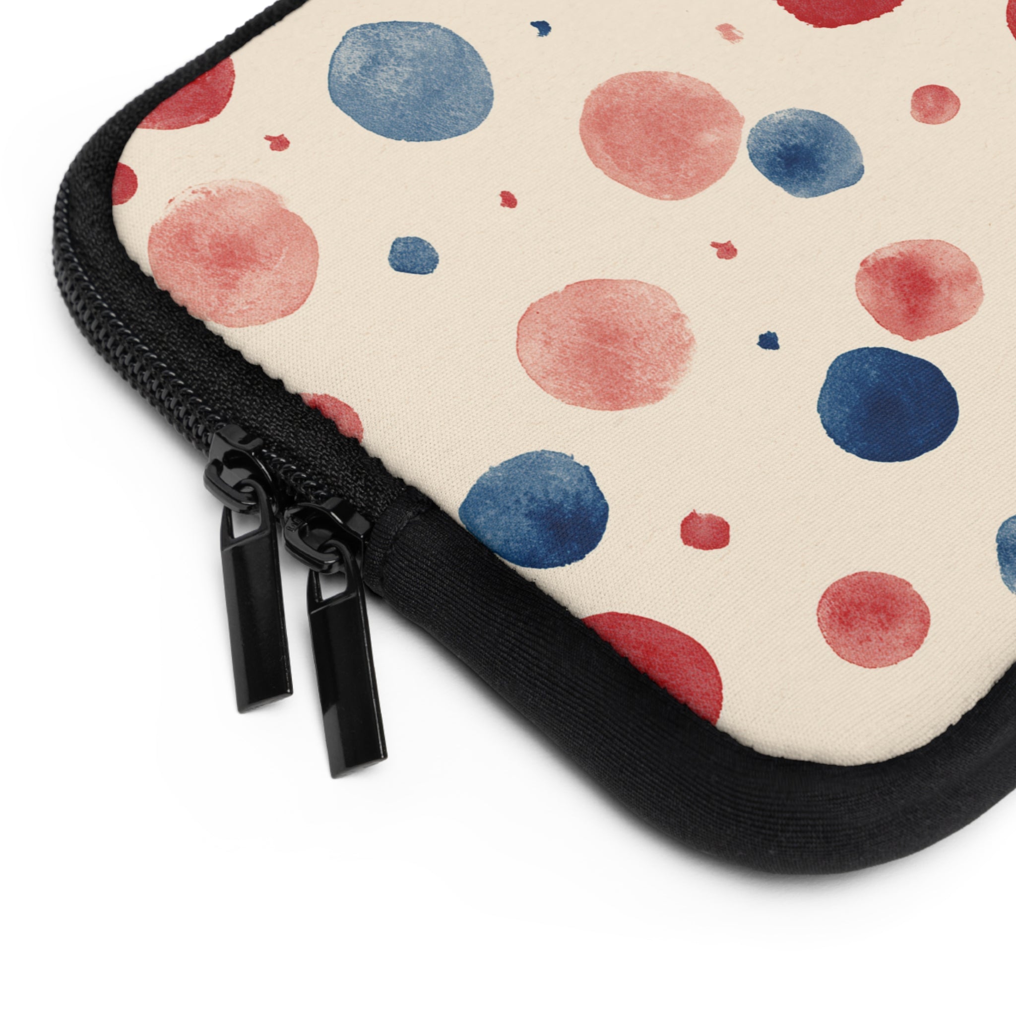Watercolor Polka Dot Laptop Sleeve – Red & Blue Dots on Cream