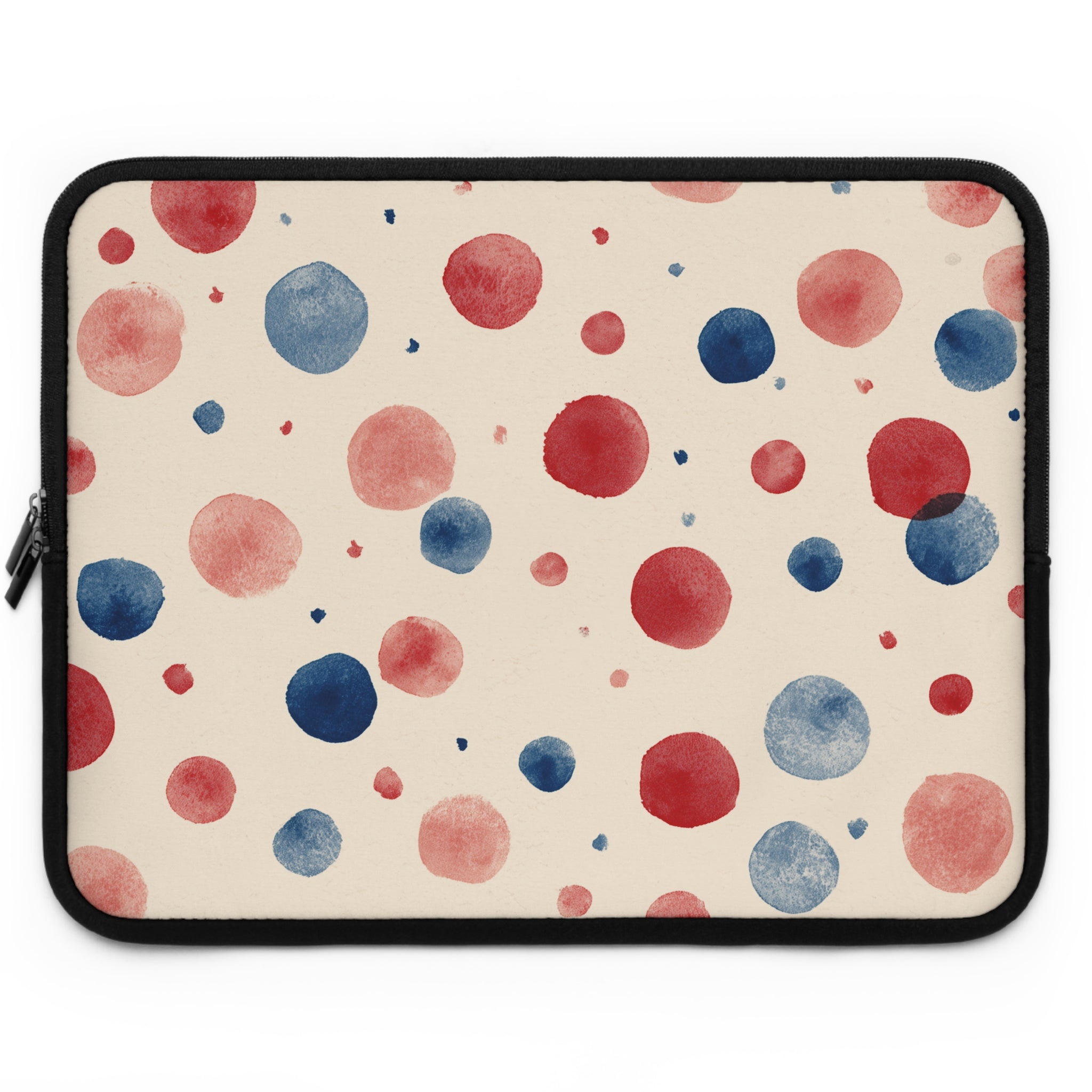 Watercolor Polka Dot Laptop Sleeve – Red & Blue Dots on Cream