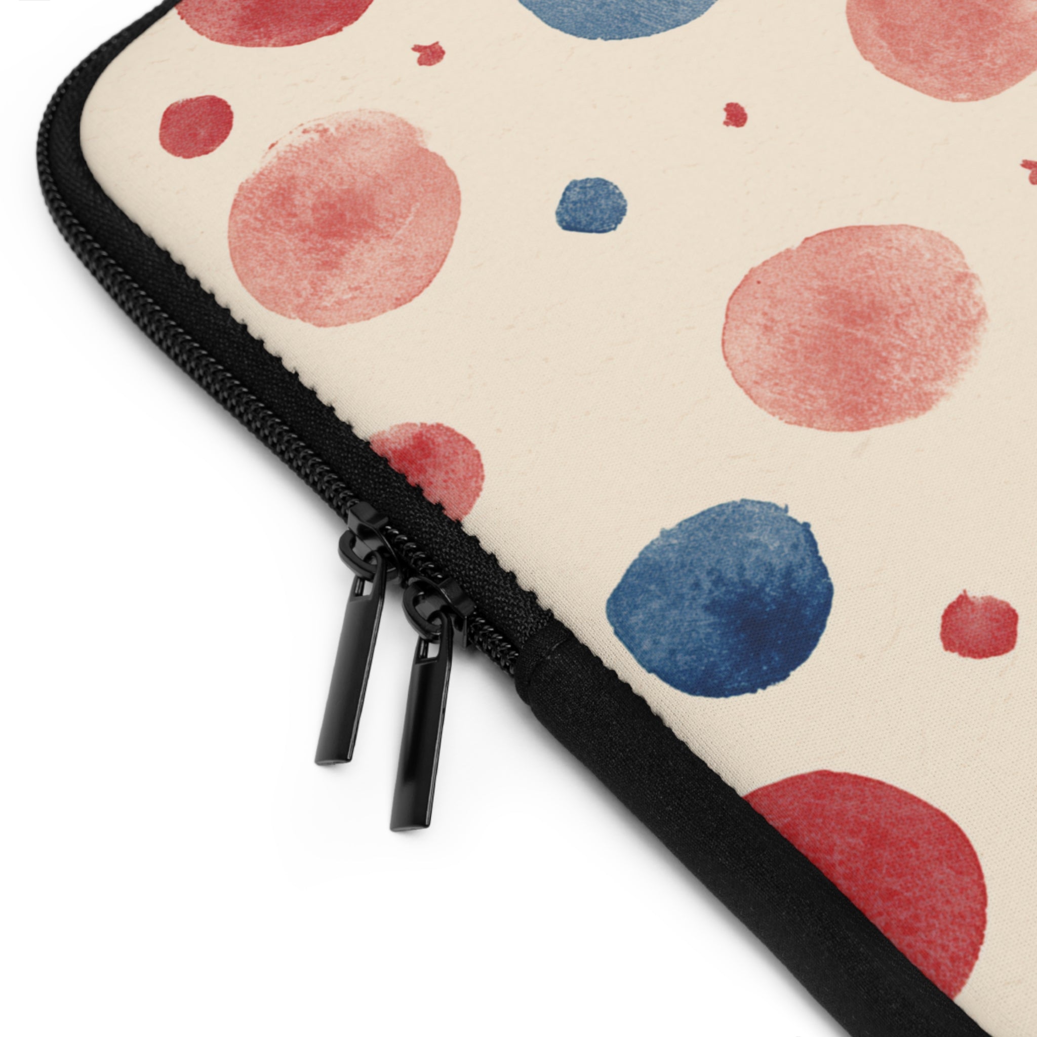 Watercolor Polka Dot Laptop Sleeve – Red & Blue Dots on Cream