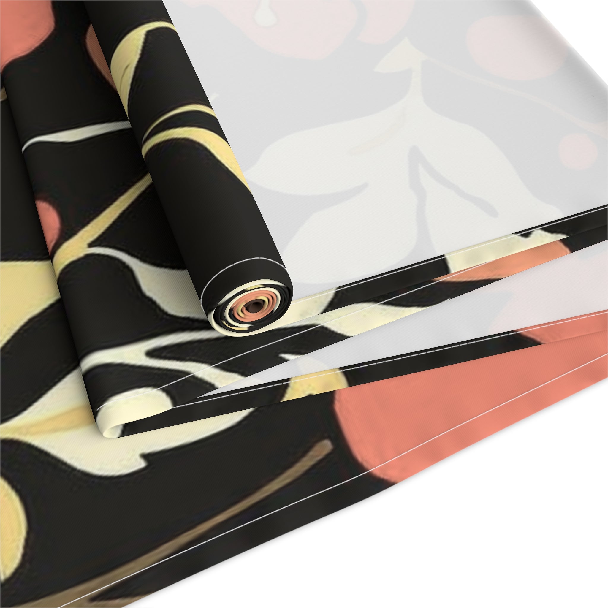 Floral Noir Table Runner — Coral & Cream Garden Pattern 16x72