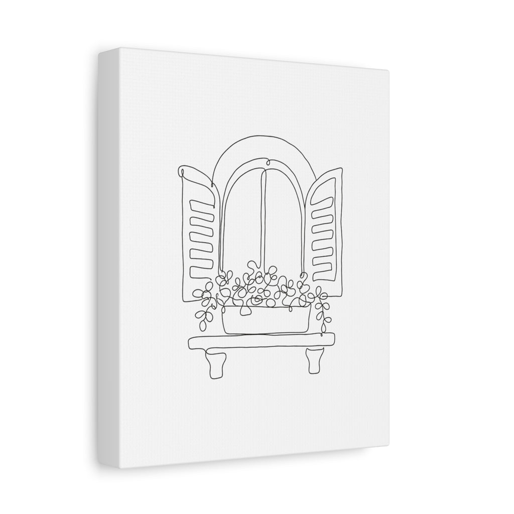 Window Shutter Line Art Canvas Print — Minimal Botanical Wall Decor