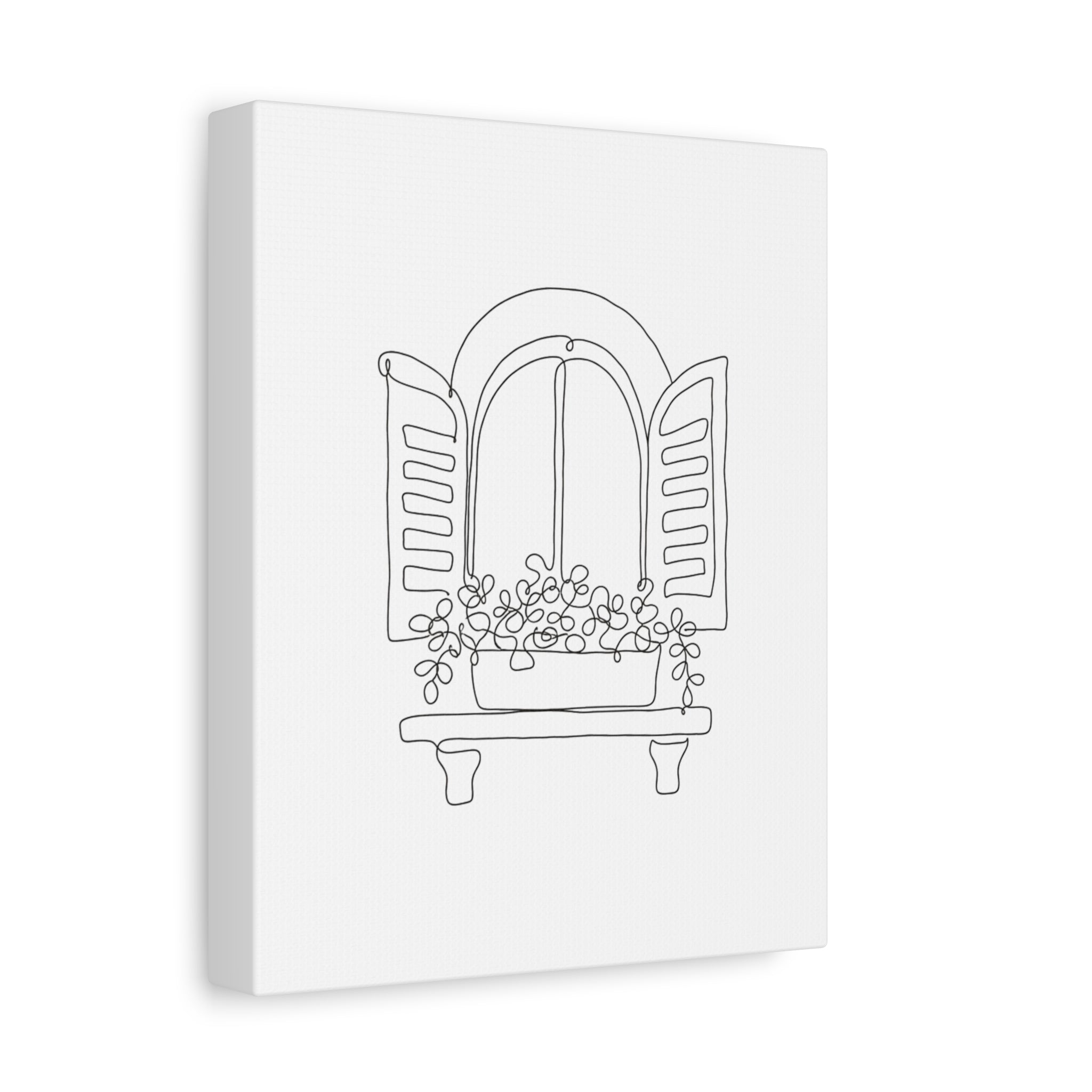 Window Shutter Line Art Canvas Print — Minimal Botanical Wall Decor