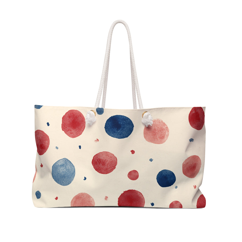 Watercolor Dot Weekender Bag — Red & Blue Polka Dot Travel Tote