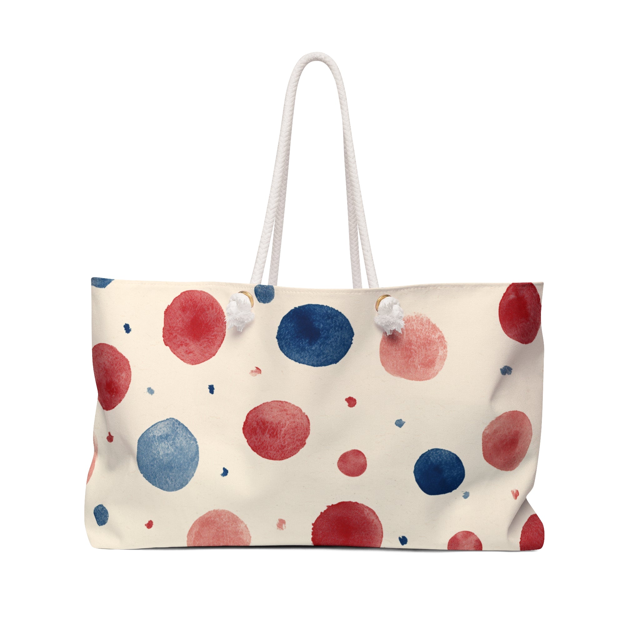 Watercolor Dot Weekender Bag — Red & Blue Polka Dot Travel Tote
