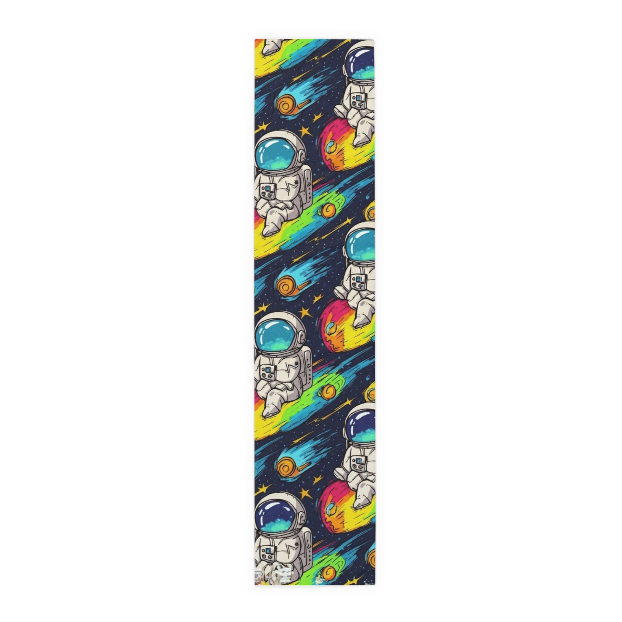 Astronaut Space Pattern Table Runner — Colorful Cosmic Dinner Table Decor