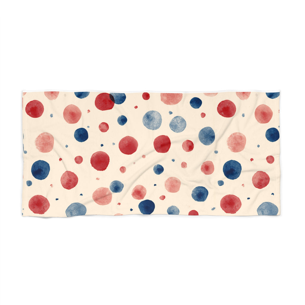 Polka Dot Beach Towel – Red, White, & Blue Watercolor Dots