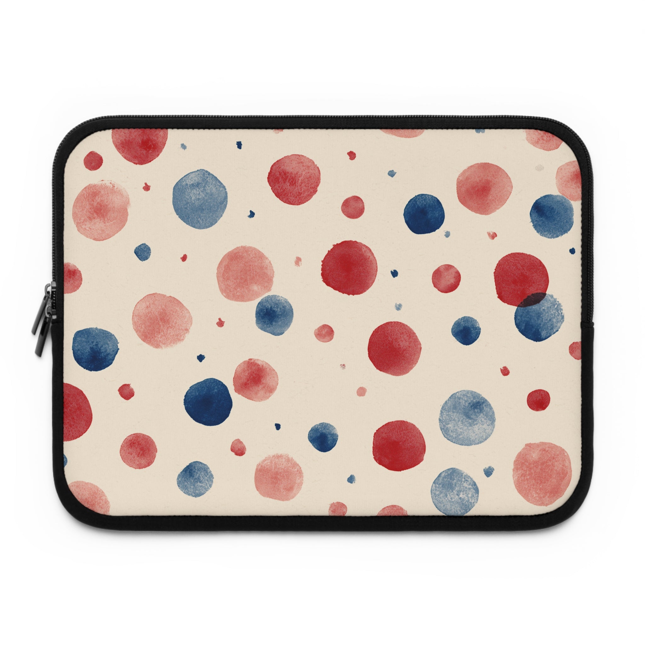 Watercolor Polka Dot Laptop Sleeve – Red & Blue Dots on Cream