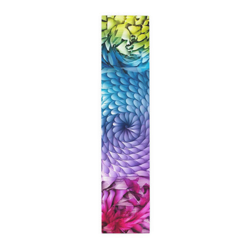 Color Burst Floral Table Runner — Rainbow Spiral Cotton-Blend Dining Decor