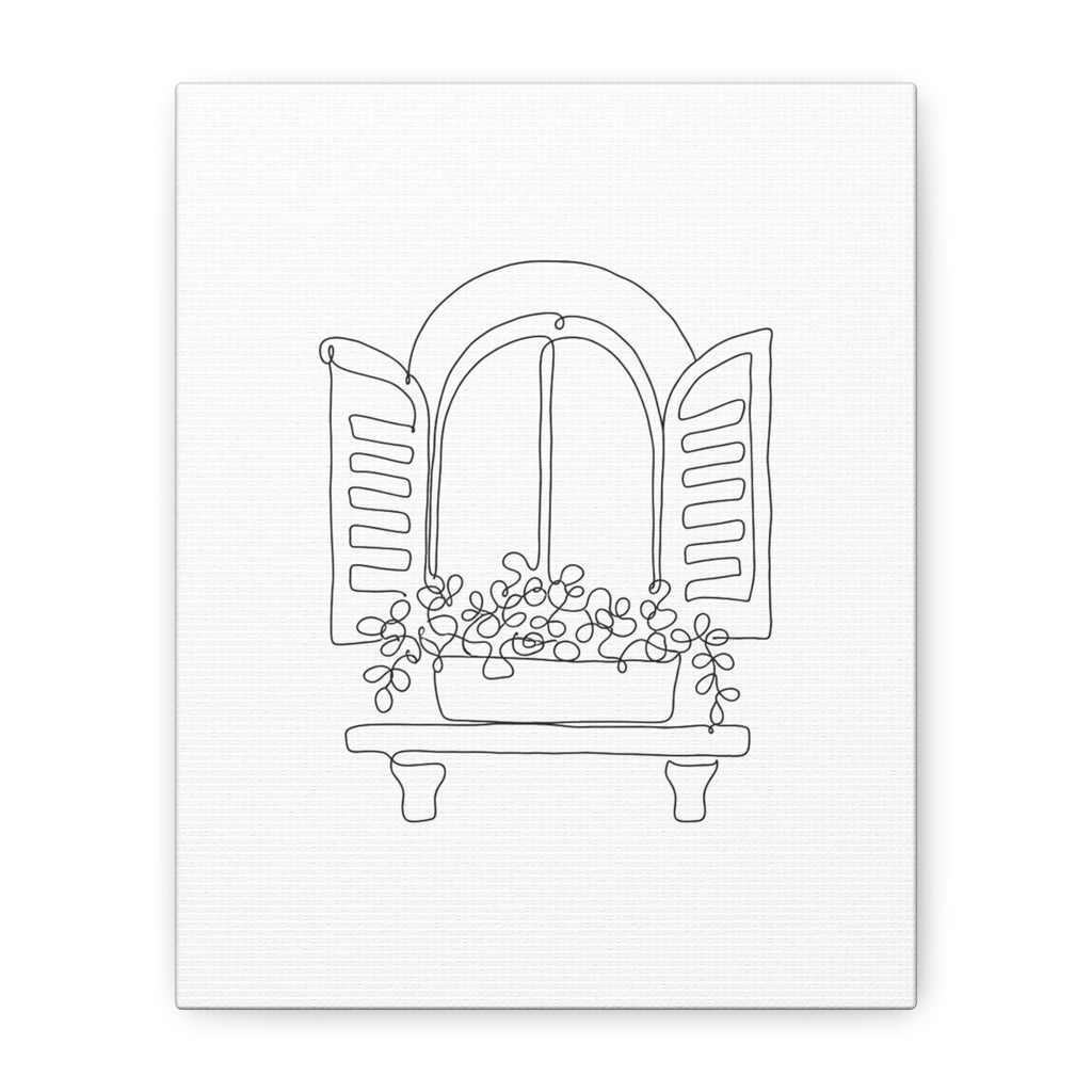 Window Shutter Line Art Canvas Print — Minimal Botanical Wall Decor