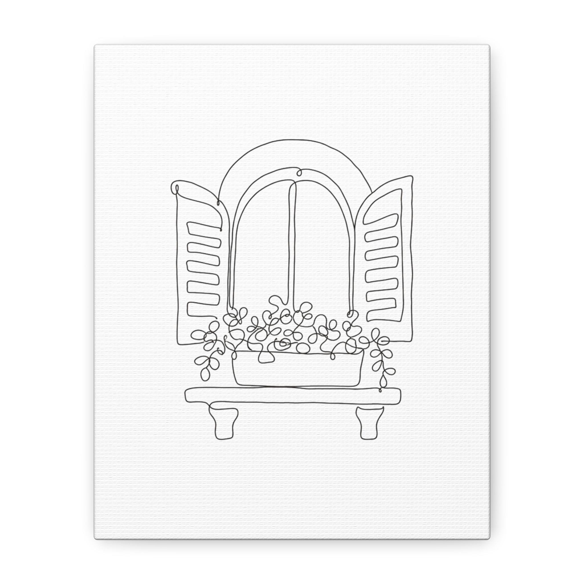 Window Shutter Line Art Canvas Print — Minimal Botanical Wall Decor