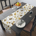 Bee & Honey Floral Table Runner — Yellow Bee Pattern Cotton-Poly Home Decor