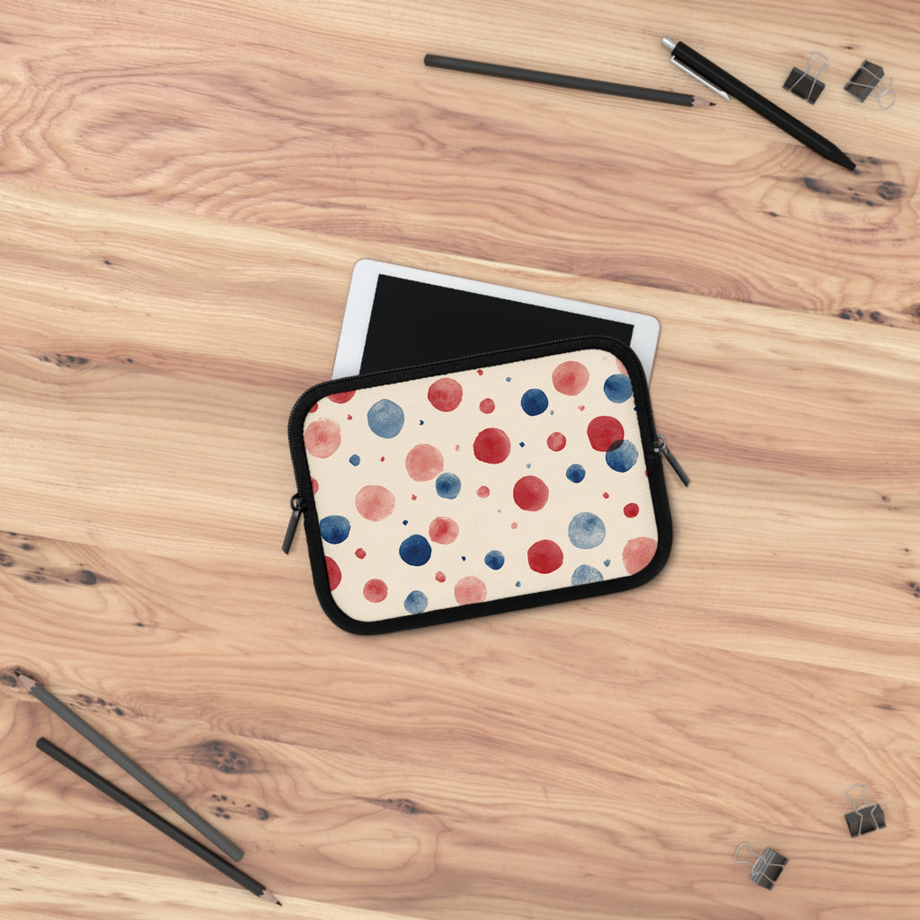 Watercolor Polka Dot Laptop Sleeve – Red & Blue Dots on Cream