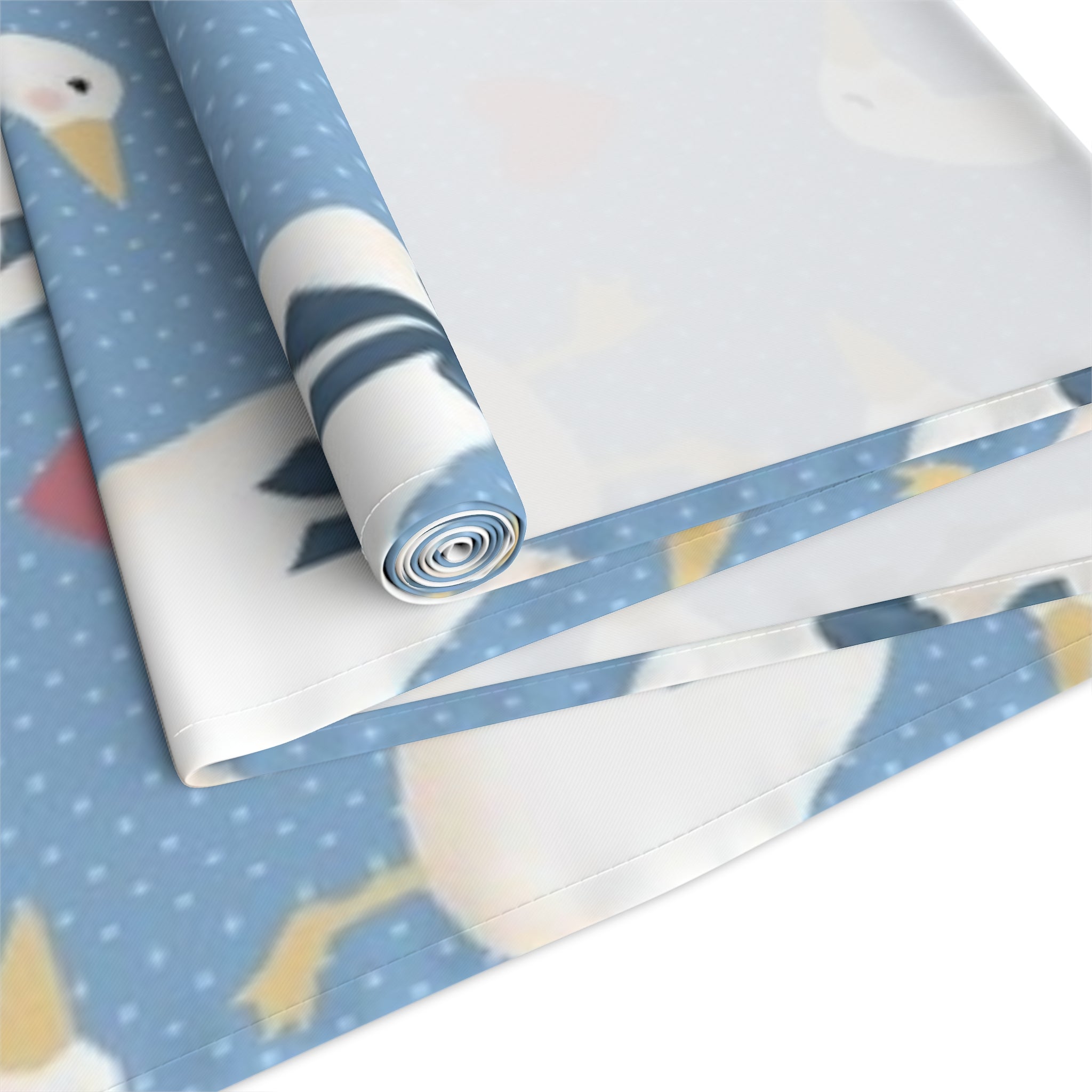 Goose Pattern Table Runner — Blue Cotton-Poly Dining Runner with Cute Hearts