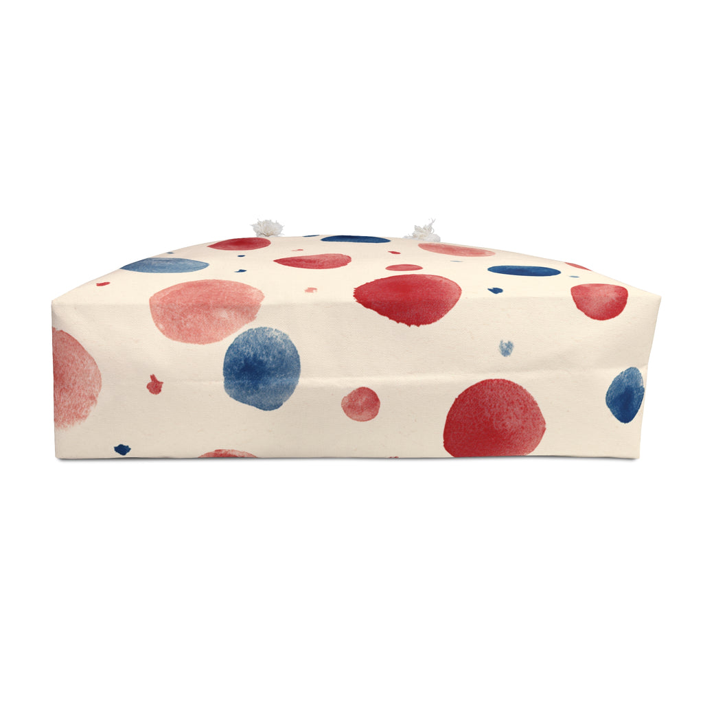 Watercolor Dot Weekender Bag — Red & Blue Polka Dot Travel Tote