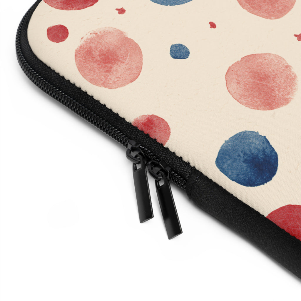 Watercolor Polka Dot Laptop Sleeve – Red & Blue Dots on Cream