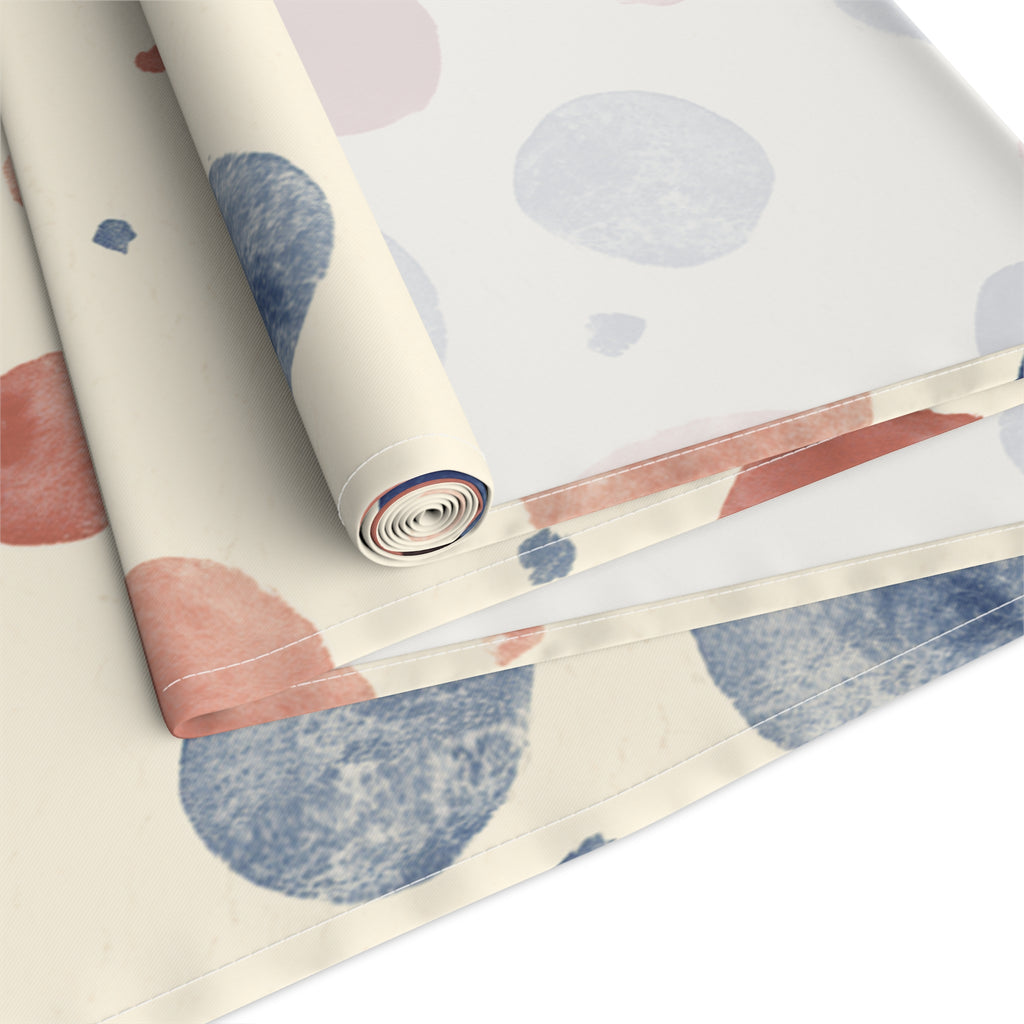 Watercolor Dot Table Runner — Neutral Blush & Navy Cotton-Poly Table Decor