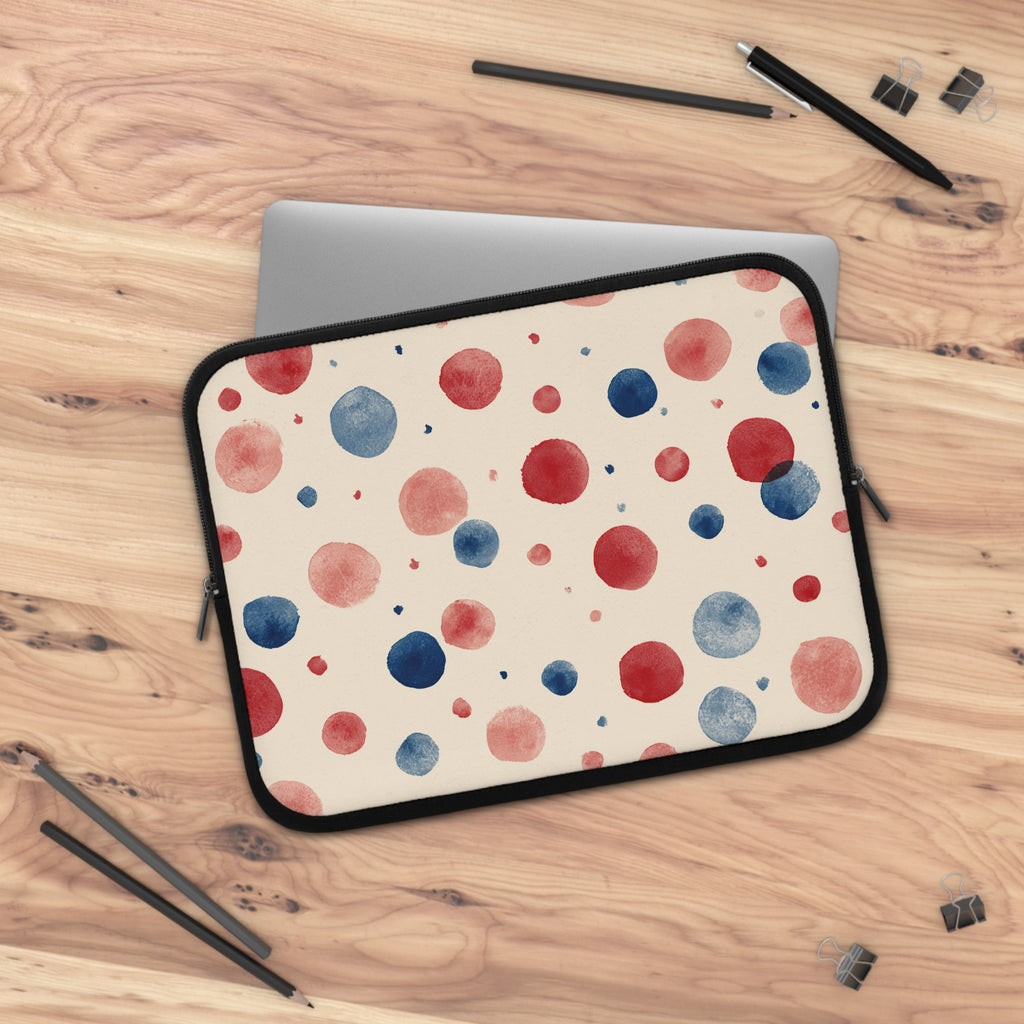 Watercolor Polka Dot Laptop Sleeve – Red & Blue Dots on Cream
