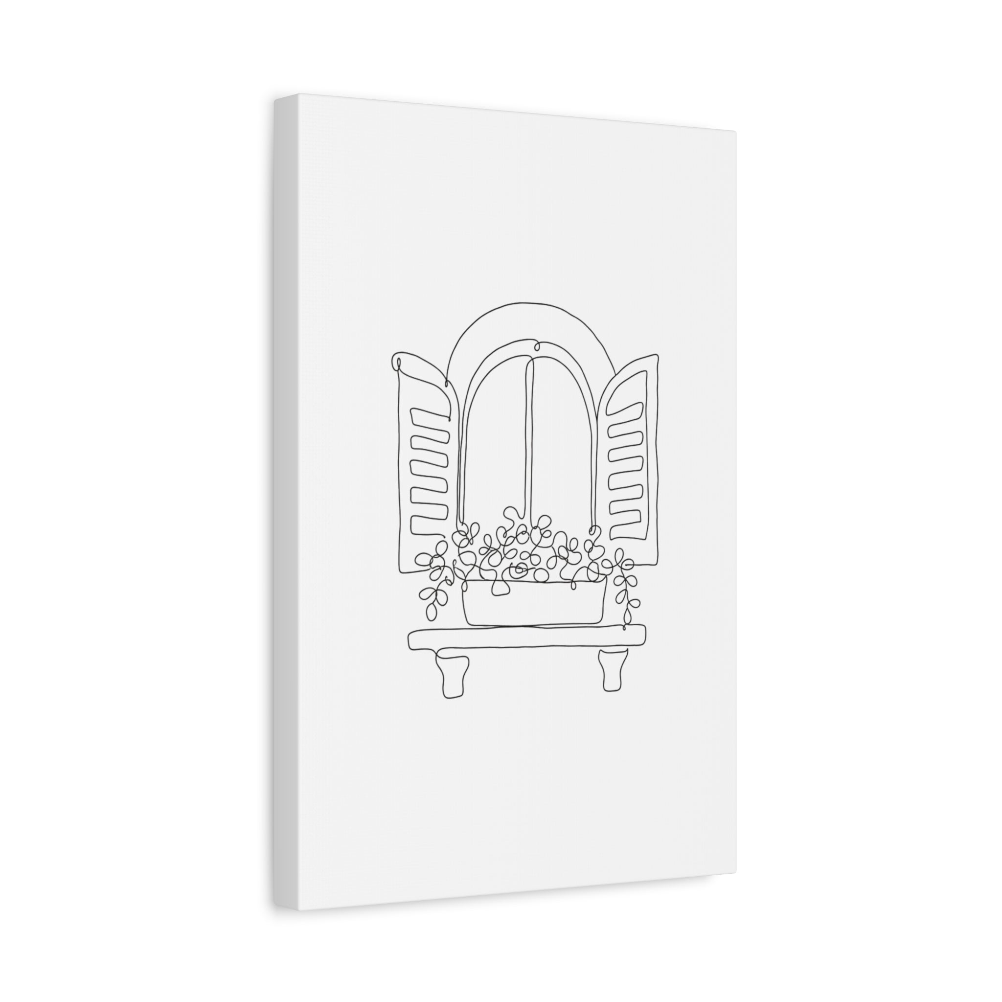 Window Shutter Line Art Canvas Print — Minimal Botanical Wall Decor