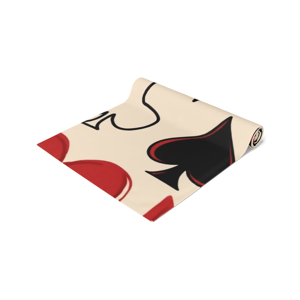 Card Suits Table Runner — Hearts & Spades Repeating Pattern Cotton-Poly Runner