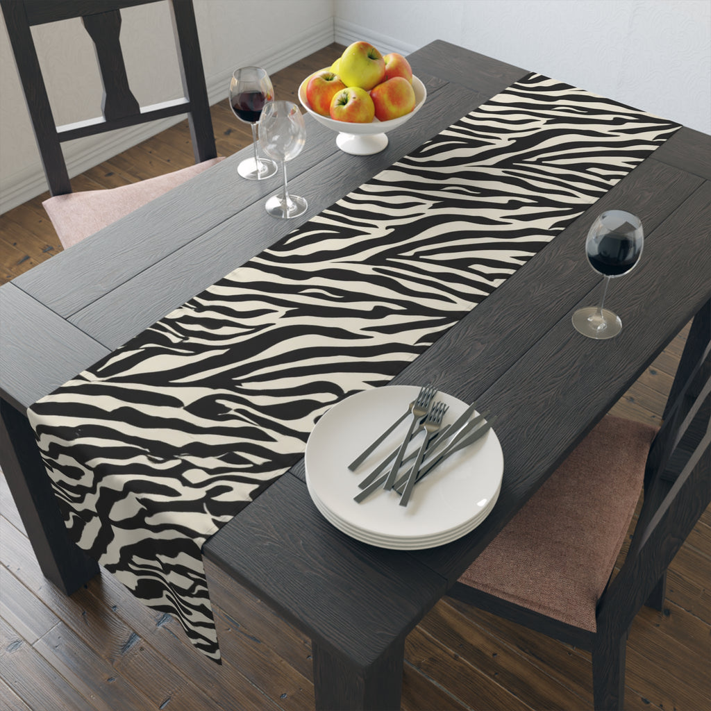 Zebra Print Table Runner — Black & White Animal Stripe Dining Decor