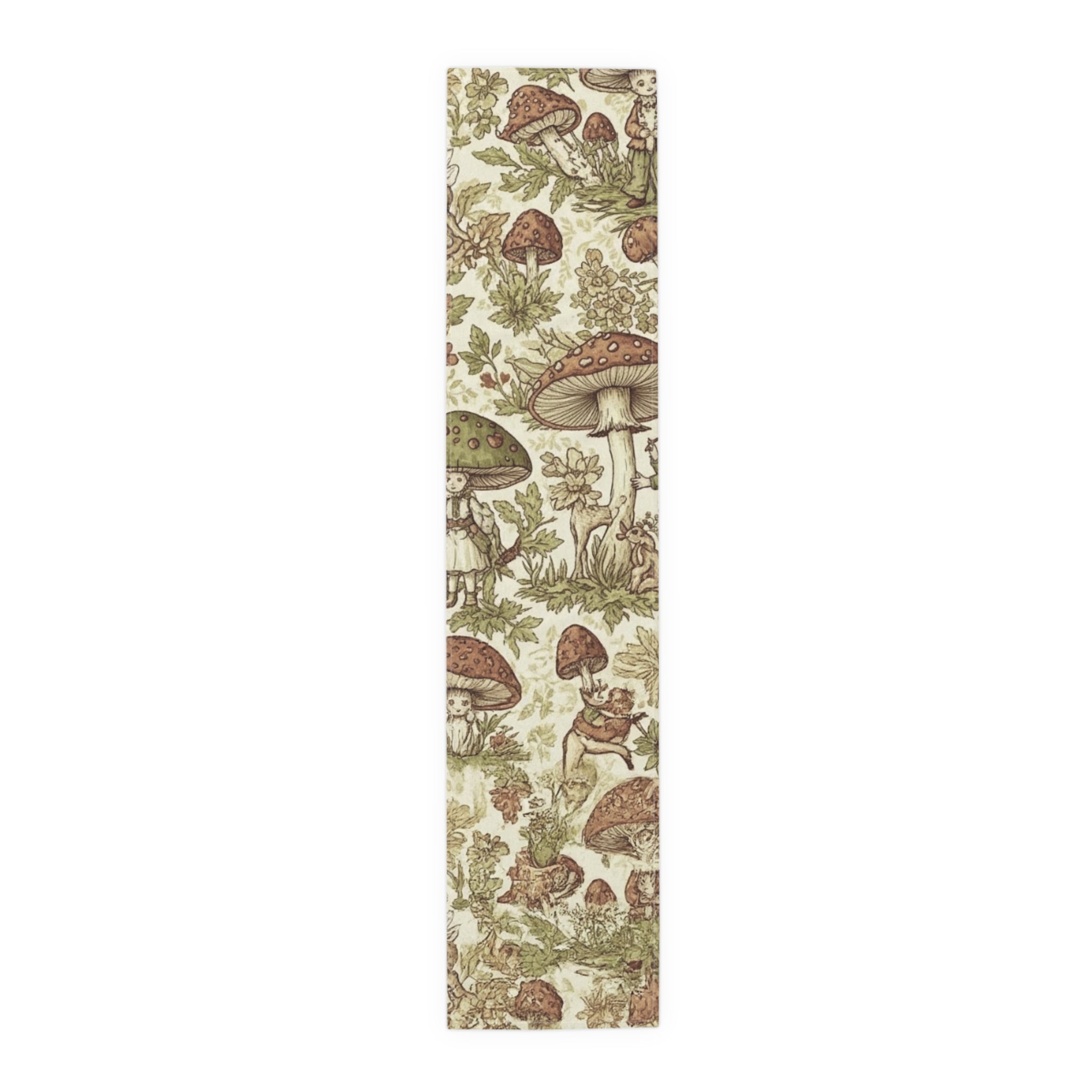 Mushroom Forest Table Runner — Vintage Botanical Cotton-Polyblend