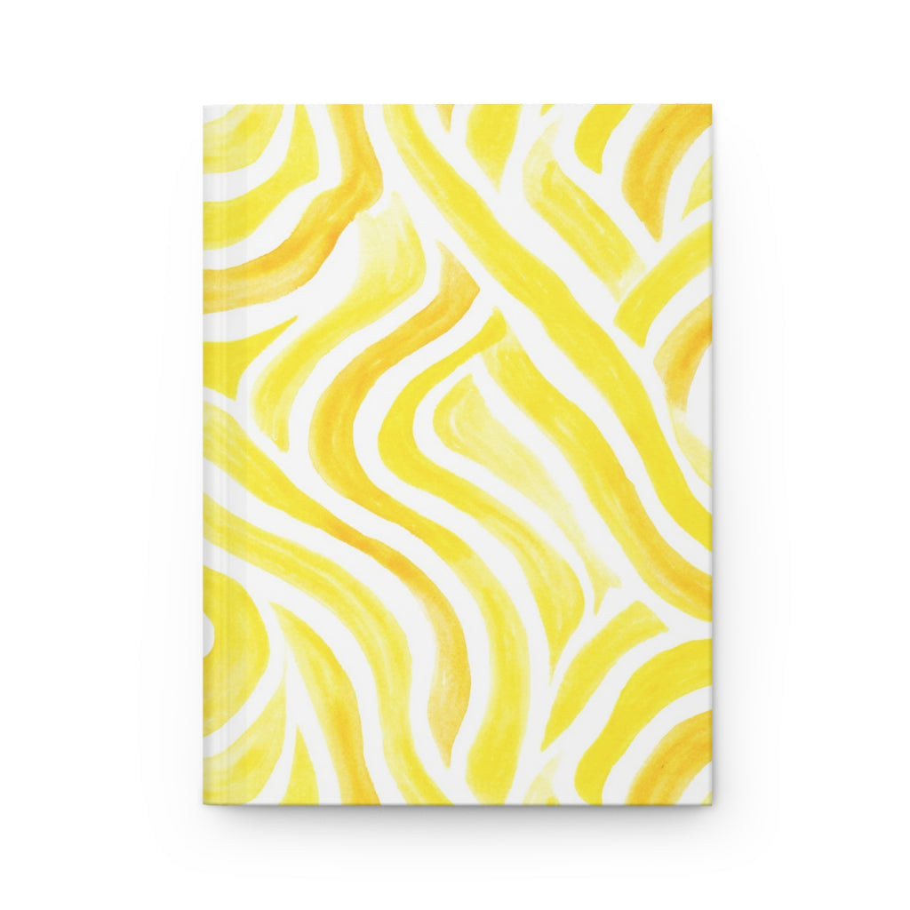 Yellow Abstract Swirl Hardcover Journal — Bright Wavy Pattern Notebook