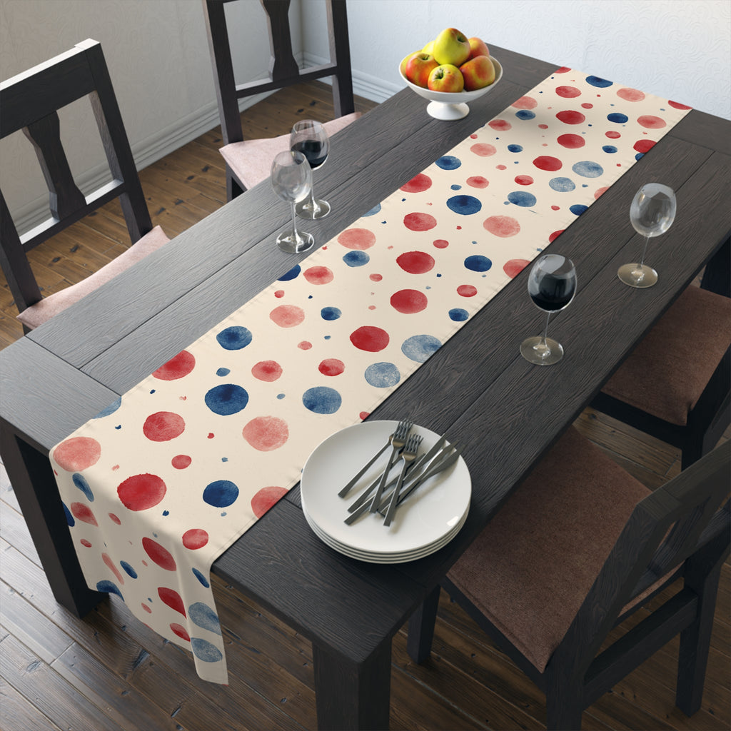 Watercolor Dot Table Runner — Neutral Blush & Navy Cotton-Poly Table Decor