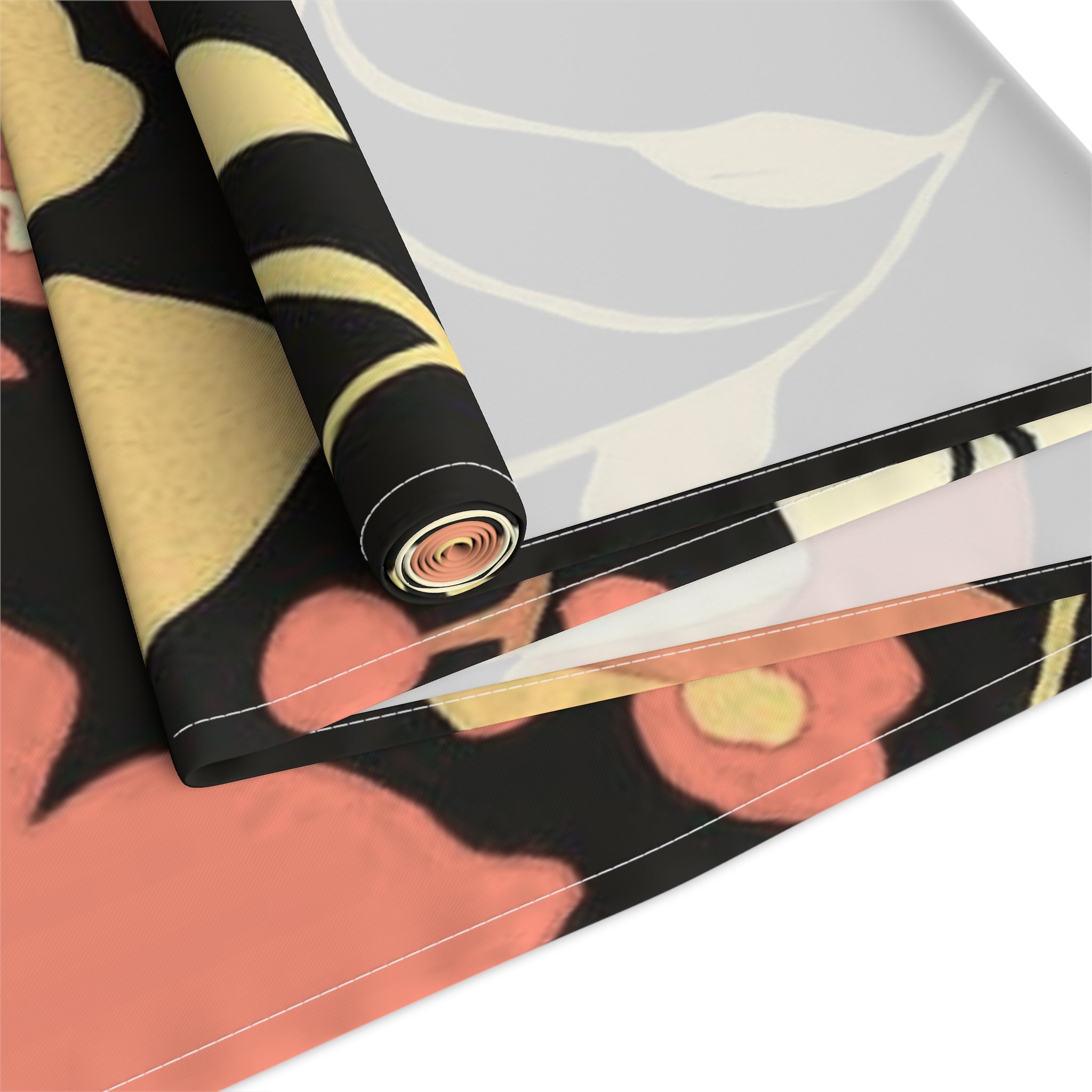 Floral Black & Coral Table Runner — Vintage Garden Cotton-Blend Decor 16x90