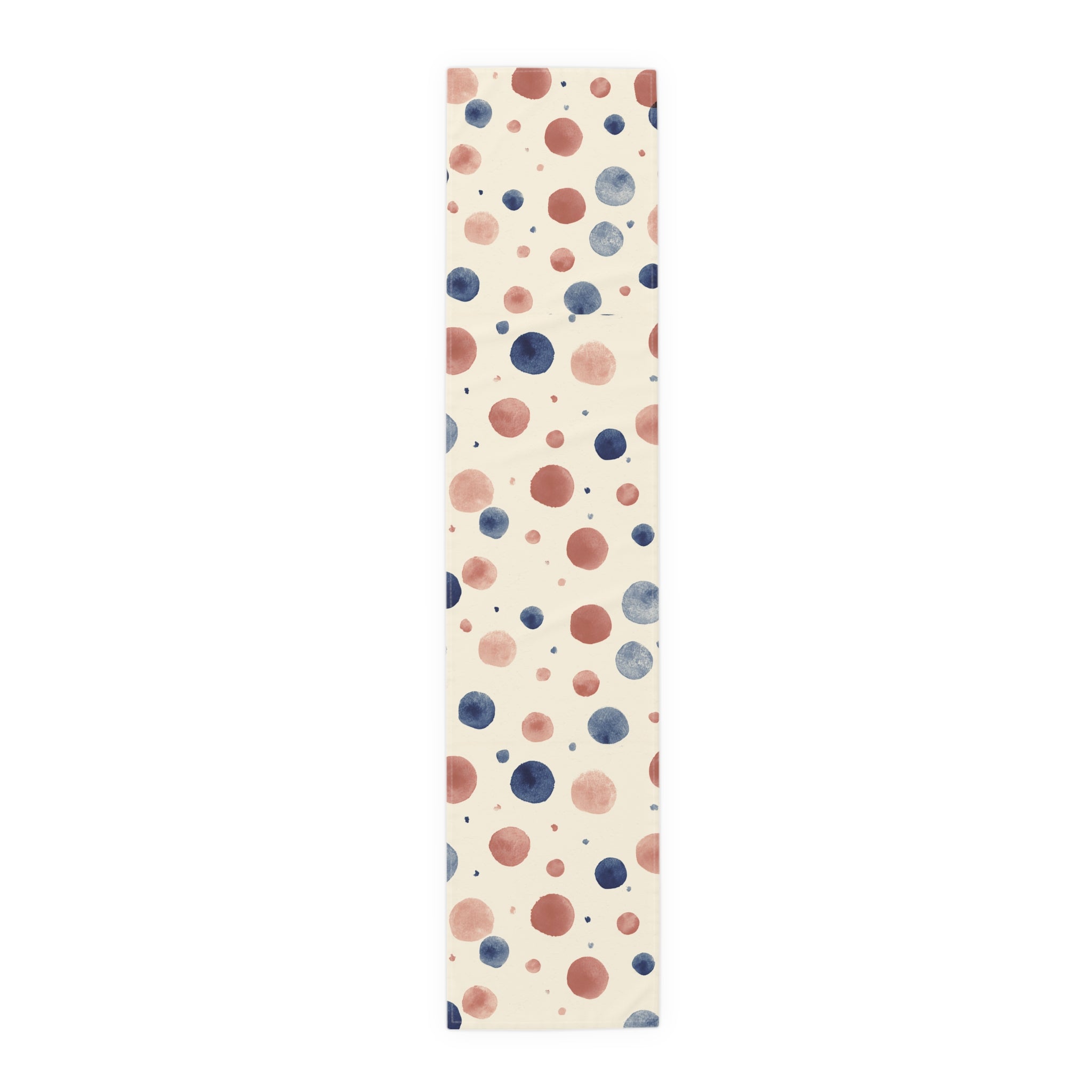 Watercolor Dot Table Runner — Neutral Blush & Navy Cotton-Poly Table Decor