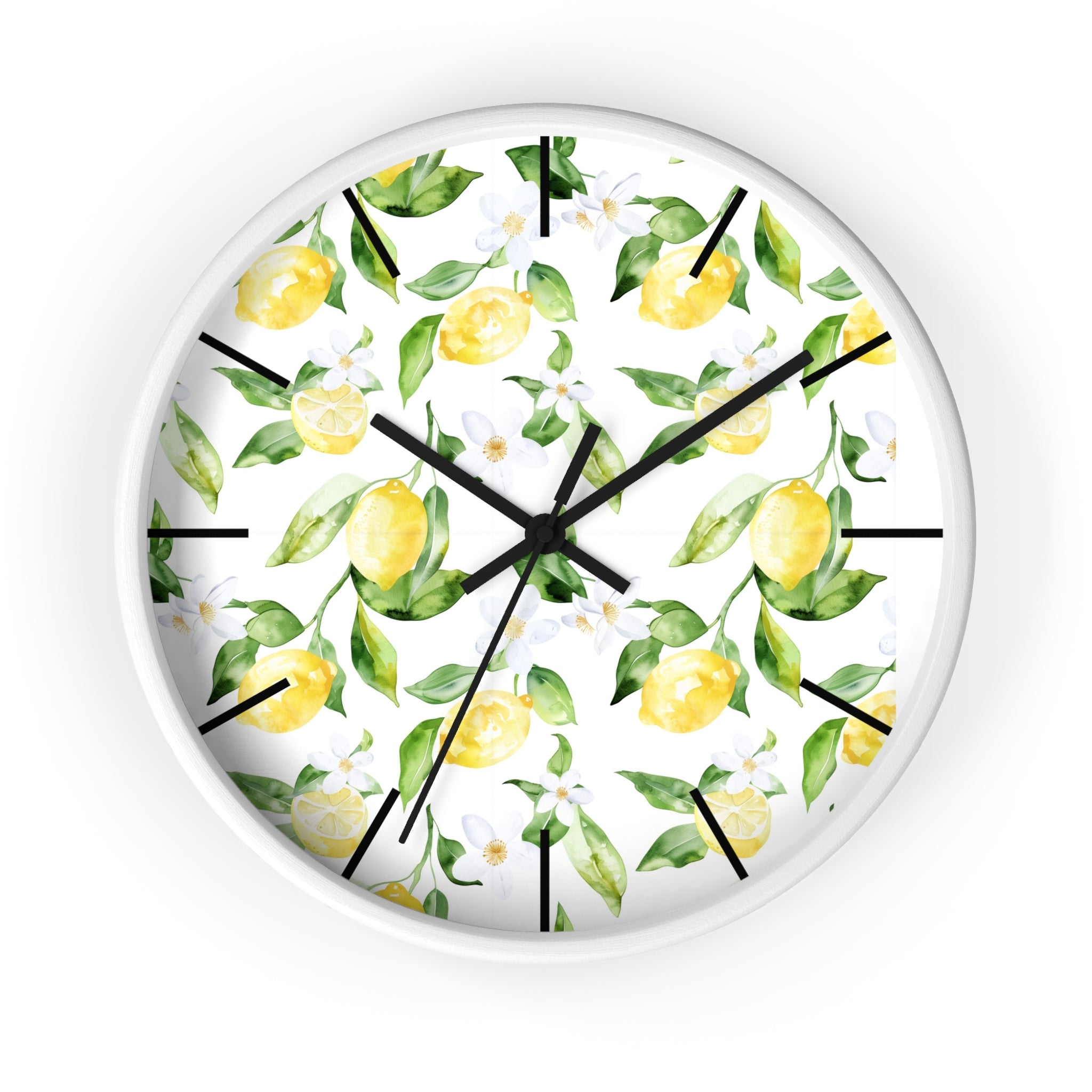 Lemon Blossom Wall Clock — Bright Botanical Kitchen Clock
