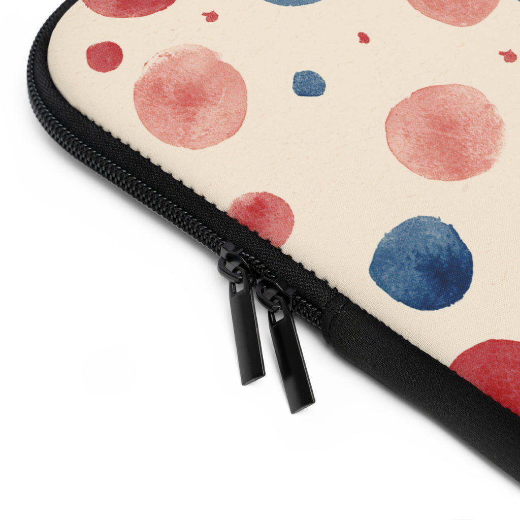 Watercolor Polka Dot Laptop Sleeve – Red & Blue Dots on Cream