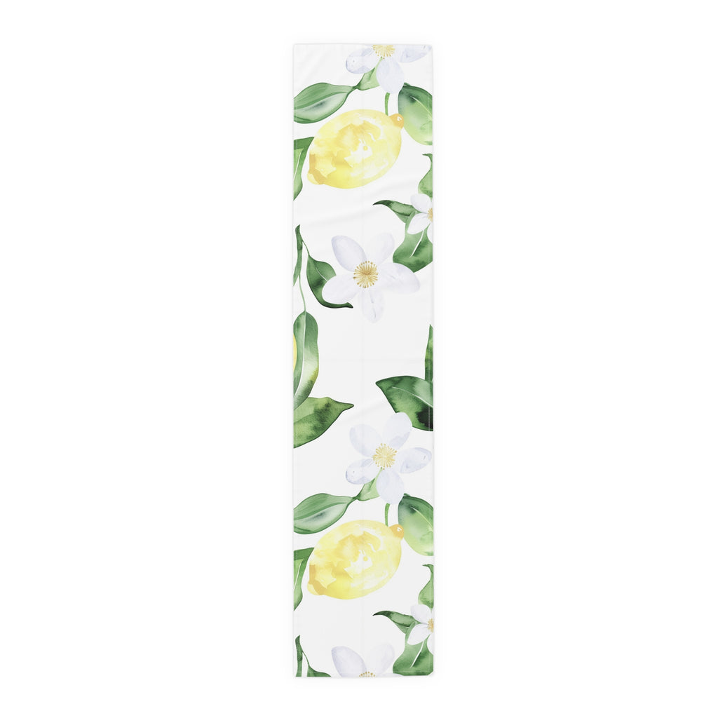 Lemon Blossom Table Runner — Citrus Floral Cotton-Poly Decor