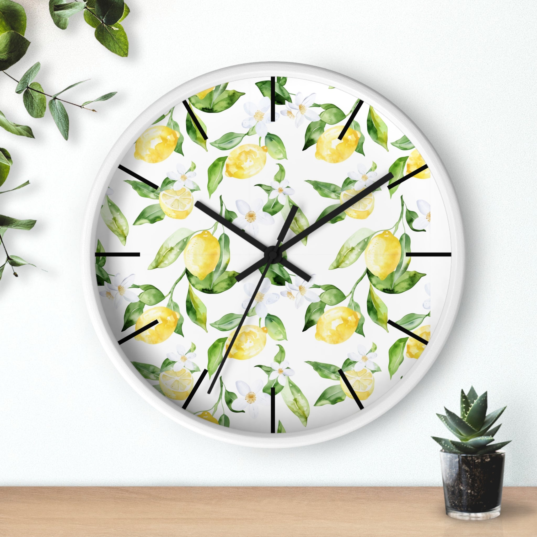 Lemon Blossom Wall Clock — Bright Botanical Kitchen Clock